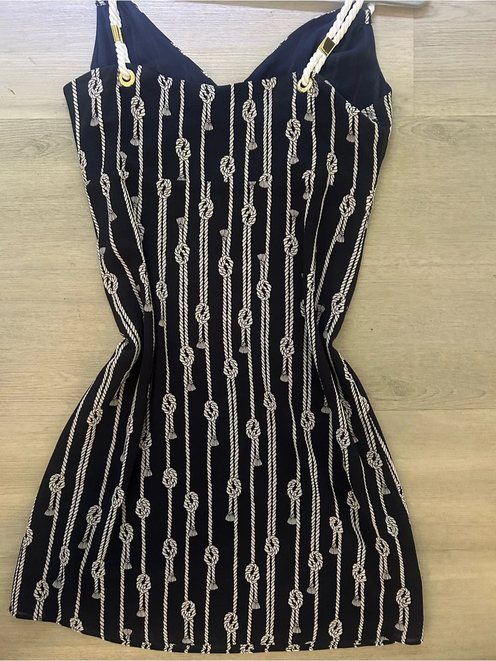 Michael Kors Navy and White Knot-Stripe Mini Dress